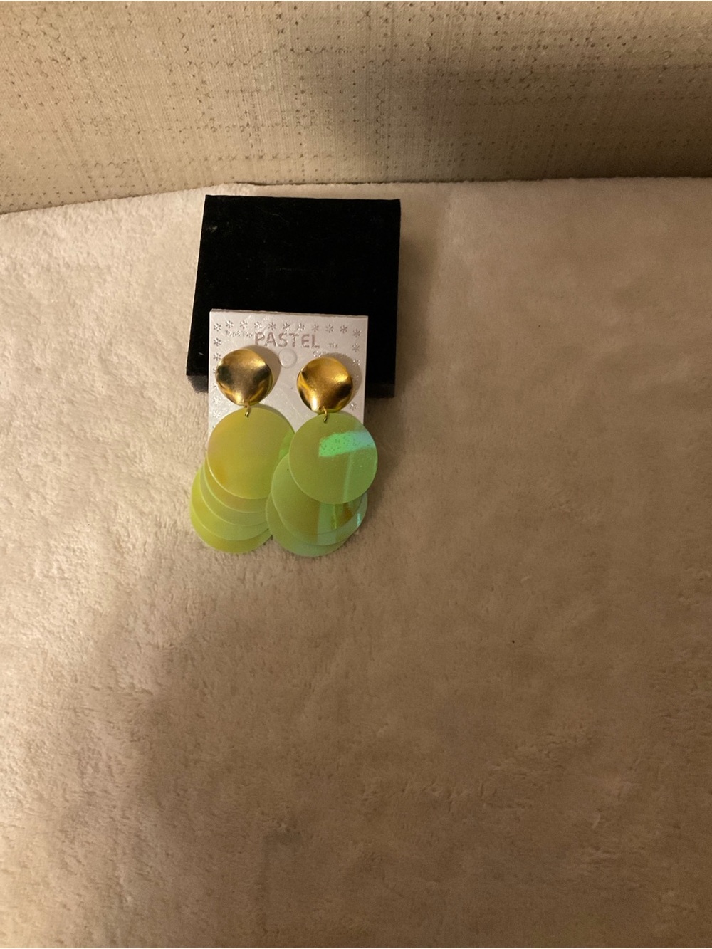 Pastels Neon Lime Disc Drop Earrings with Gold Tops